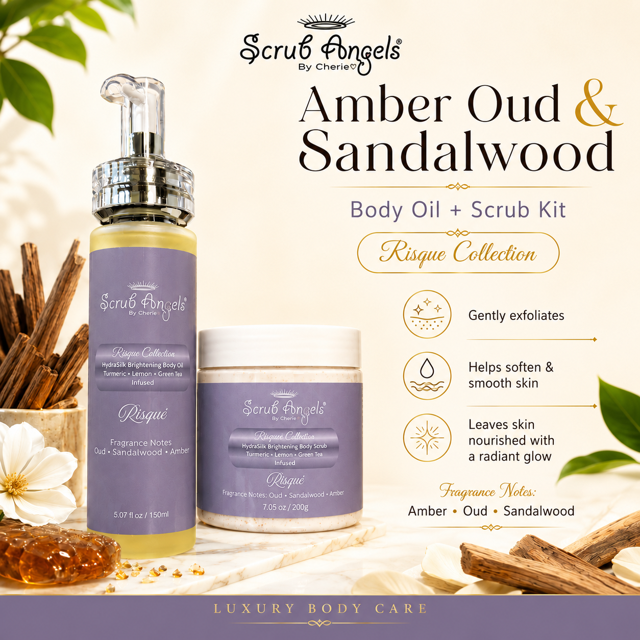 HydraSilk Amber, Sandalwood and Oud Body Bundle - Risque Collection
