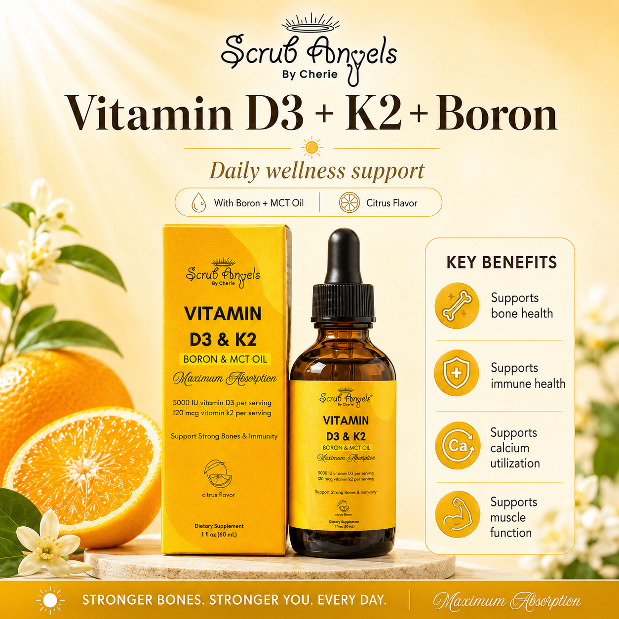 Premium Vitamin D3 & K2 With Boron for Bone and Immunity Support | Liquid Extract