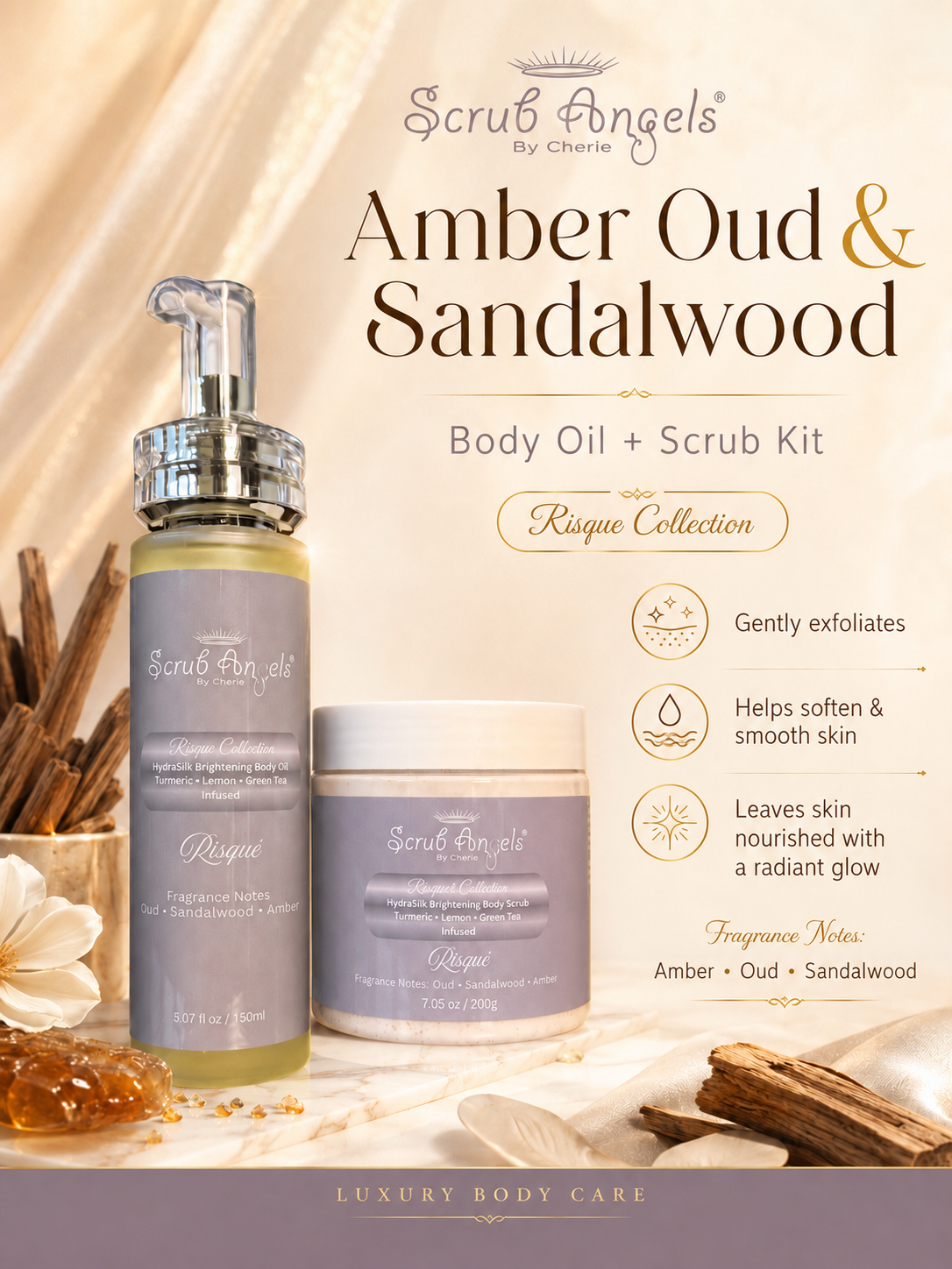HydraSilk Amber, Sandalwood and Oud Body Bundle - Risque Collection