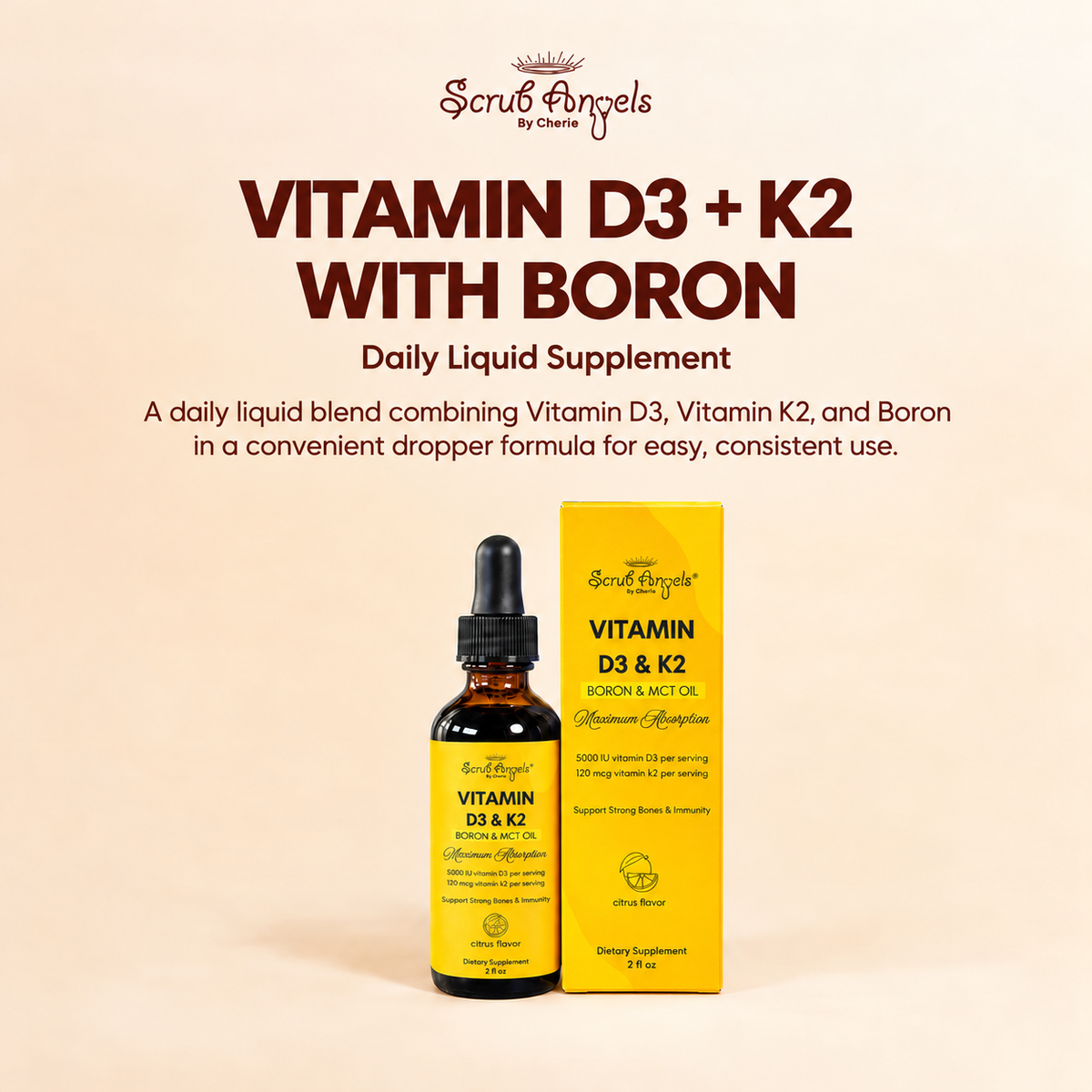 Premium Vitamin D3 & K2 With Boron for Bone and Immunity Support | Liquid Extract