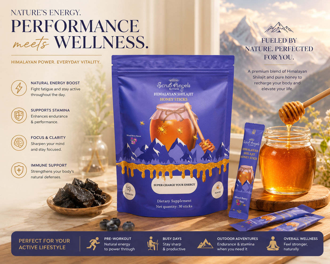 Himalayan Shilajit Honey Sticks (Wild Berry Flavor)