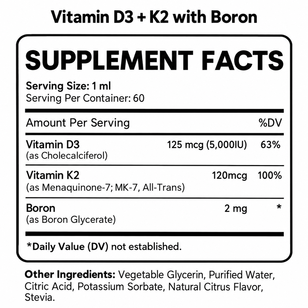 Premium Vitamin D3 & K2 With Boron for Bone and Immunity Support | Liquid Extract