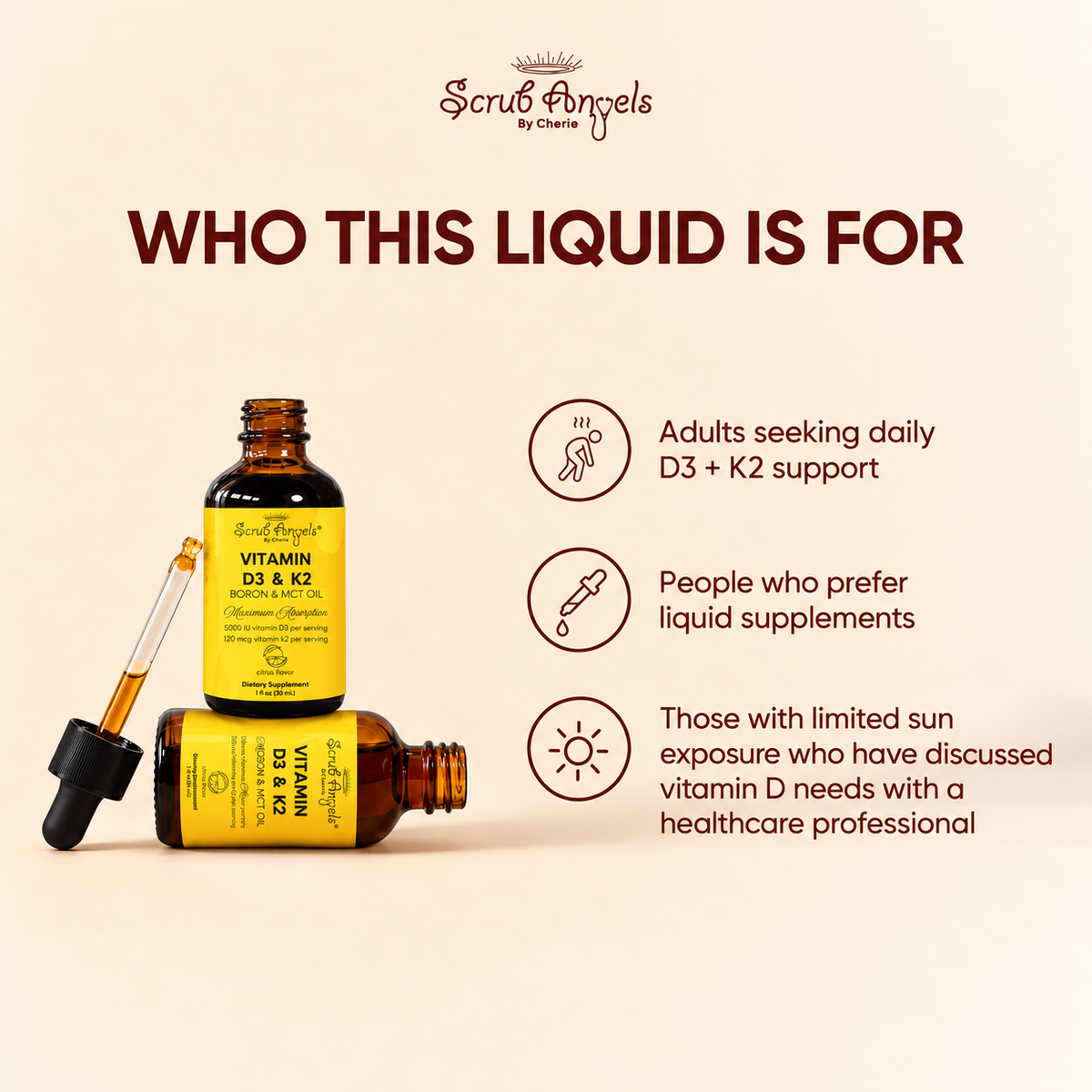 Premium Vitamin D3 & K2 With Boron for Bone and Immunity Support | Liquid Extract