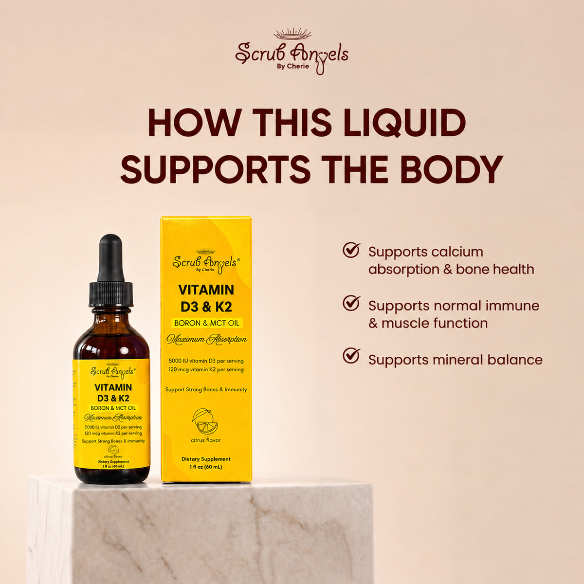 Premium Vitamin D3 & K2 With Boron for Bone and Immunity Support | Liquid Extract